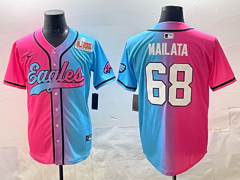 Men 2025 Philadelphia Eagles 68 Mailata Blue pink Nike Limited NFL Jersey style 06